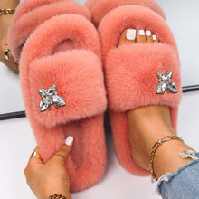 Load image into Gallery viewer, Ailime Designs - Crystal Butterfly Faux Fur Slippers