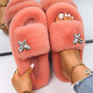 Ailime Designs - Crystal Butterfly Faux Fur Slippers