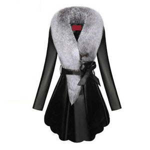 Best Black Faux Fur Trim Collar Pleated Coats - Ailime Designs