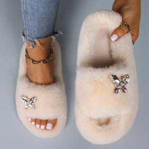 Ailime Designs - Crystal Butterfly Faux Fur Slippers