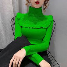 Load image into Gallery viewer, Elegant Women&#39;s Green Ruffle Trim Sweaters - Ailime Designs