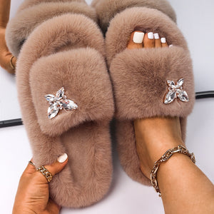 Ailime Designs - Crystal Butterfly Faux Fur Slippers