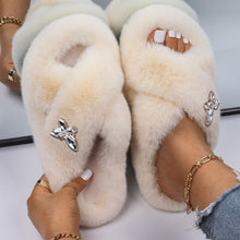 Load image into Gallery viewer, Ailime Designs - Crystal Butterfly Faux Fur Slippers