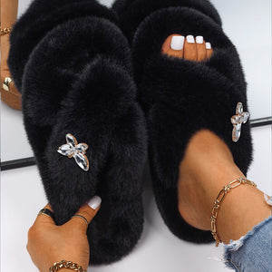 Ailime Designs - Crystal Butterfly Faux Fur Slippers