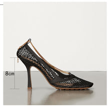 Load image into Gallery viewer, Women&#39;s Black Mesh Square Toe Design Pump