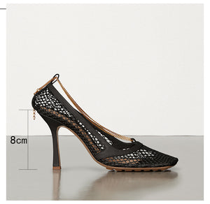 Women's Black Mesh Square Toe Design Pump