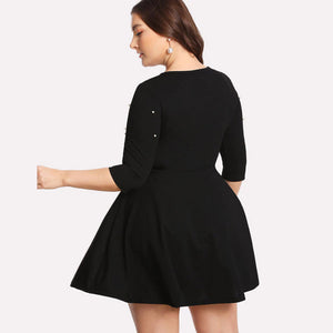 Plus Size Beauties Flare Bottom Long Sleeve Beaded  Mini Dresses - Ailime Designs