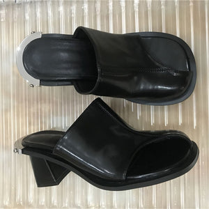 Women's Hollow-cut Toe Design Black Flat Mules - Ailime Designs