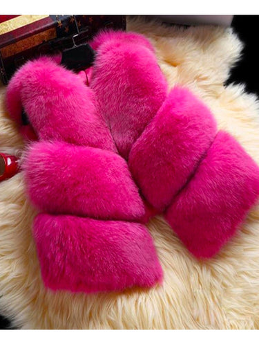 Hot Pink Thick Warm Fluted Faux Fox Fur Vests - Ailime Designs