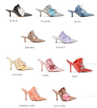 Load image into Gallery viewer, Women&#39;s Layered PVC Fan Fold Design Rhinestone Buckle Mules