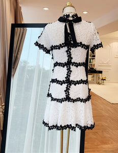 Classic Style Women's Vine Trim Design Petal Sleeve Lace Dresses