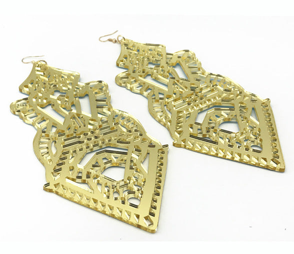 Long Gold Hollow Geometric Loop Style Earrings – Ailime Designs - Ailime Designs