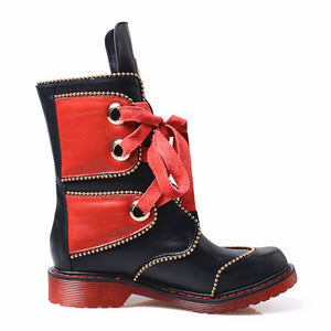 Women's Genuine Leather Skin Rivet Design Ankle Boots