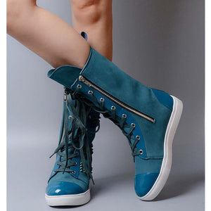 Women's Colorful Rivet Design Leather Skin Ankle Boots