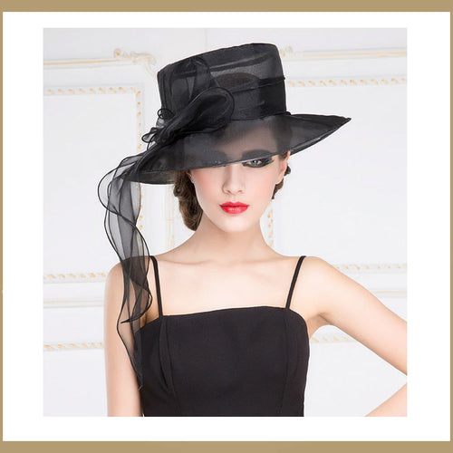 Organza Oversize Tie-Bow Front Design Sheer Hats - Ailime Designs