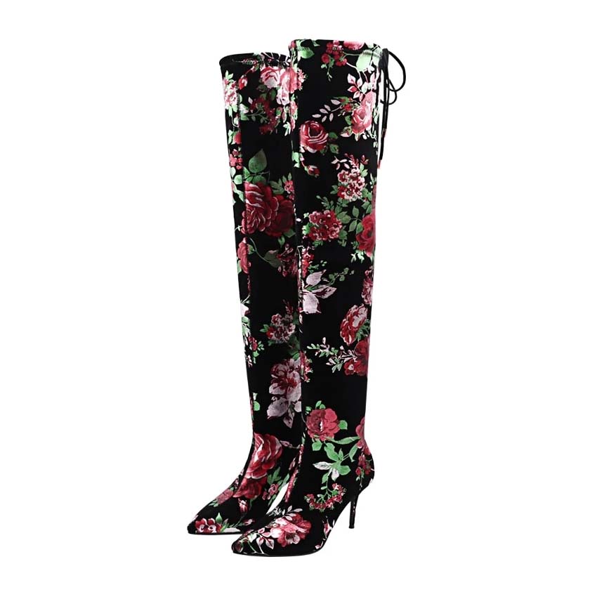 Women's Lace Back Tie Design Knee-High Boots