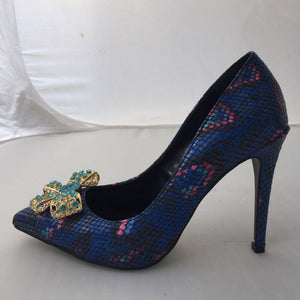 Women's Classic Leather Snake Skin Design Bow-Knot Pumps