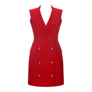 Coat Style Women's Double Button Front V-Neck Mini Dresses