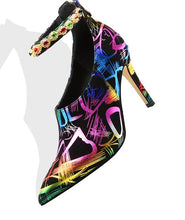 Load image into Gallery viewer, Women&#39;s Graffiti Print Design Strap Ankle Pumps