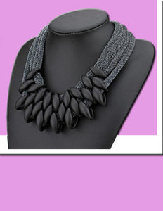 Statement Maker Women's Silver Bib Necklace w/ Mesh Neck Rope -  Neckline Fashion Accessories - Ailime Designs