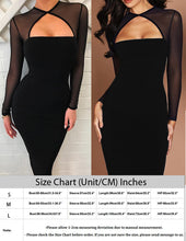 Load image into Gallery viewer, Sexy Black Hollow-out Body con Dress w/ Sheer Sleeves &amp; Front Panel - Ailime Designs