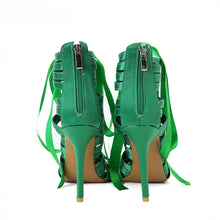 Load image into Gallery viewer, Green Ribbon Ankle Lace Design High Heels - Ailime Designs