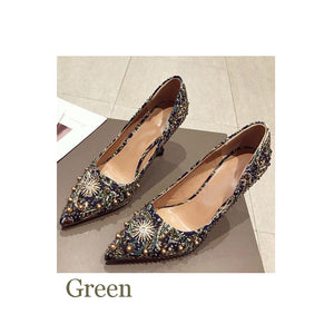 Women's European Crystals & Rivet Design Pumps