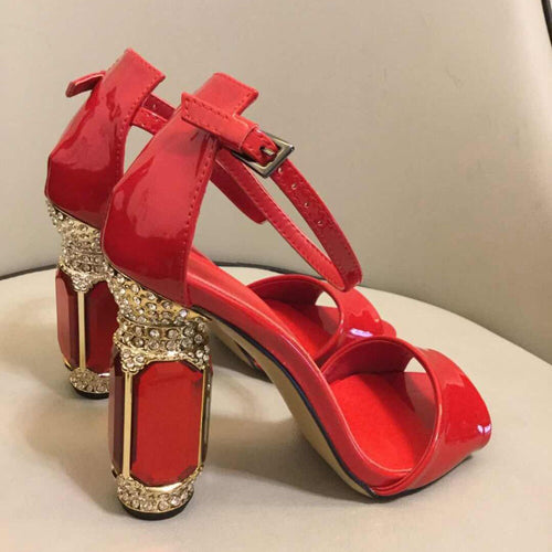 Fire Red Patent Leather Sling-back High Heels - Ailime Designs