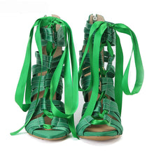 Load image into Gallery viewer, Green Ribbon Ankle Lace Design High Heels - Ailime Designs