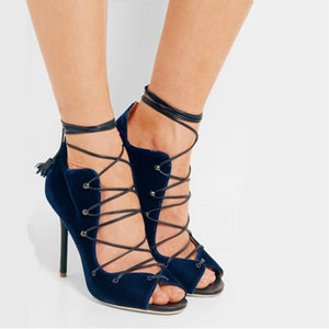 Women's Suede Cross String Lace Design Heels