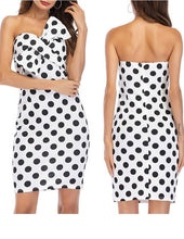 Load image into Gallery viewer, Women&#39;s Polka Dot Wrapped Bow Bandeau Style Design Dress - Ailime Designs