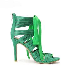 Load image into Gallery viewer, Green Ribbon Ankle Lace Design High Heels - Ailime Designs