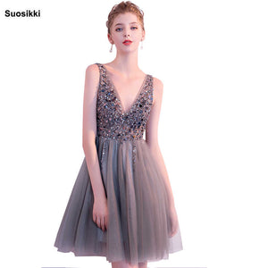 Women's Gray Sequins Design Tank Style Evening Dresses