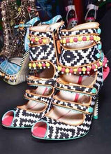 Load image into Gallery viewer, Multi-color Bead Design Strap Button Top Heels - Ailime Designs