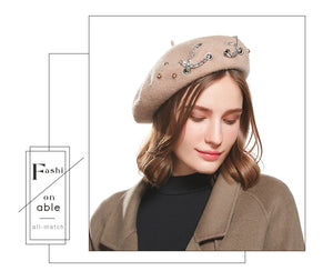 Women's Cashmere Beret Caps w/ Chain-link Design