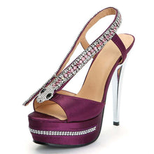 Load image into Gallery viewer, Cobra Snake Strap Design Sling-back Purple Heels - Ailime Designs