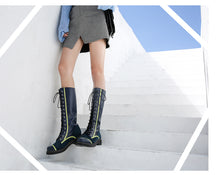 Load image into Gallery viewer, Women&#39;s Two-toned String Lace Design Genuine Leather Skin Boots