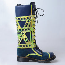 Load image into Gallery viewer, Women&#39;s Two-toned String Lace Design Genuine Leather Skin Boots