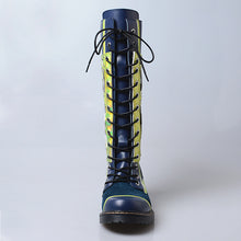 Load image into Gallery viewer, Women&#39;s Two-toned String Lace Design Genuine Leather Skin Boots