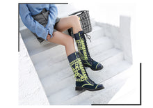 Load image into Gallery viewer, Women&#39;s Two-toned String Lace Design Genuine Leather Skin Boots