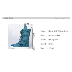 Women's Colorful Rivet Design Leather Skin Ankle Boots