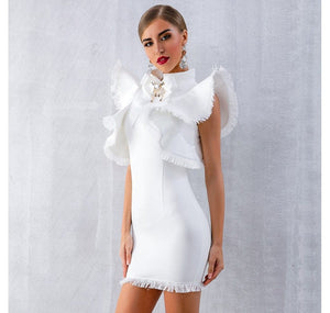 Women’s White Fringe Edge Design Body-con Sexy Fitted Dresses - Ailime Designs