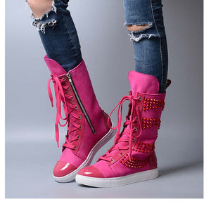 Women's Colorful Rivet Design Leather Skin Ankle Boots