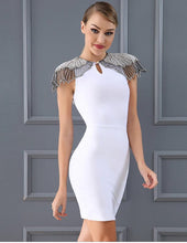 Load image into Gallery viewer, Women’s Bead Design Shoulder Pads Body-con Fitted Dresses