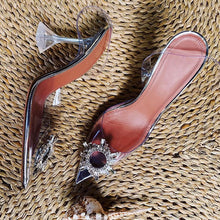 Load image into Gallery viewer, PVC Clear Sling-back Design Shoes w/ Crystal Flower Motif - Ailime Designs