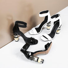 Load image into Gallery viewer, White Patent Leather Strap Ankle Design Heels - Ailime Designs