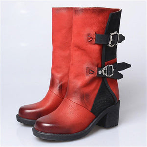 Women's Genuine Leather Buckle Design Riding Ankle Boots