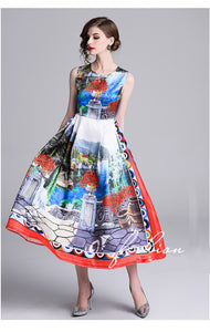 Women's Sleeveless Vintage Design Flare Wide Bottom Dresses