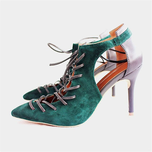 Lovely Lace Tie Design Suede High Heels - Ailime Designs