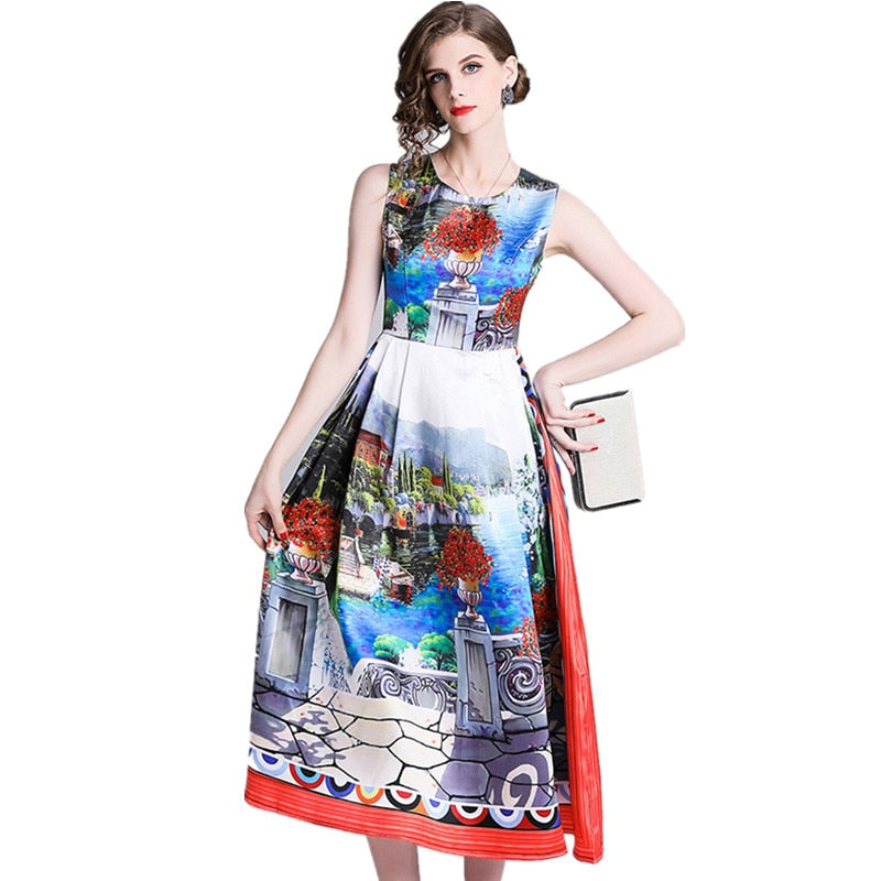 Women's Sleeveless Vintage Design Flare Wide Bottom Dresses